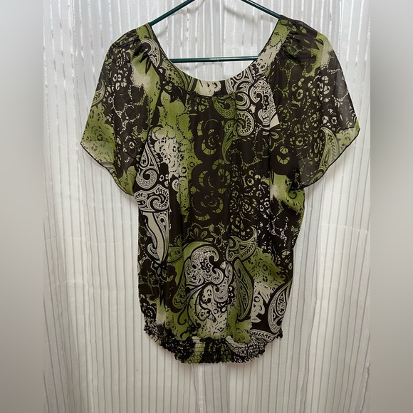 “Apt. 9” Top Greens, Browns, Tans (XL) Elastic Trim/Stretch Excellent Condition - Picture 2 of 6